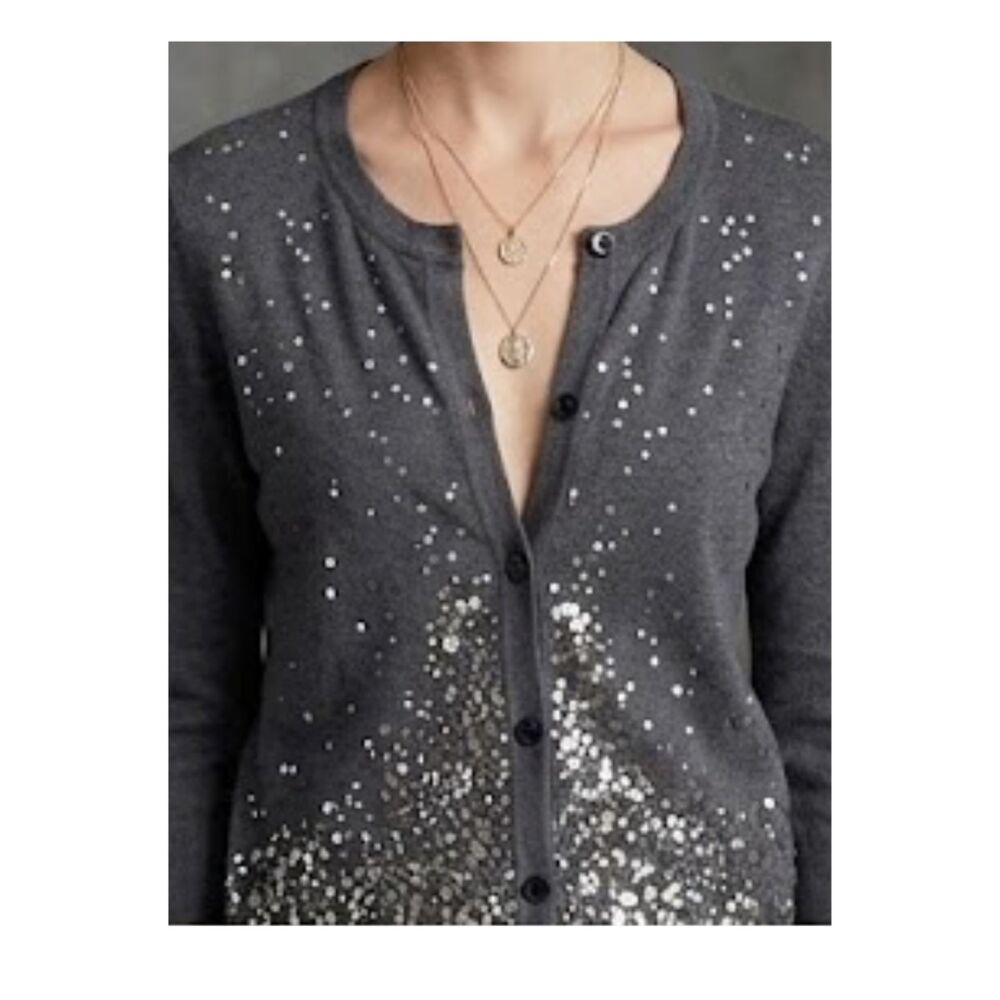 Eileen Fisher Cotton Cashmere Sequined Cardigan Sweater Women's Large L